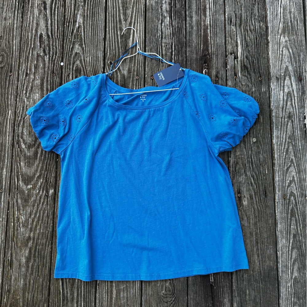 NWT Blue Blouse with Puff Sleeve